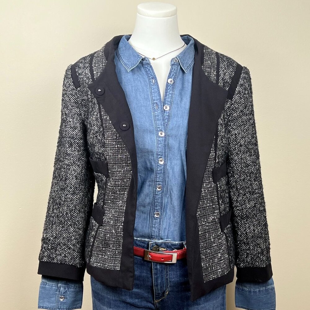 Narciso Rodriguez for Design Nation Tweed Coat Jacket with Black Trims Size M